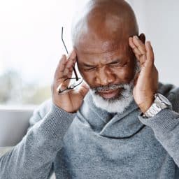 Senior man experiencing a headache.